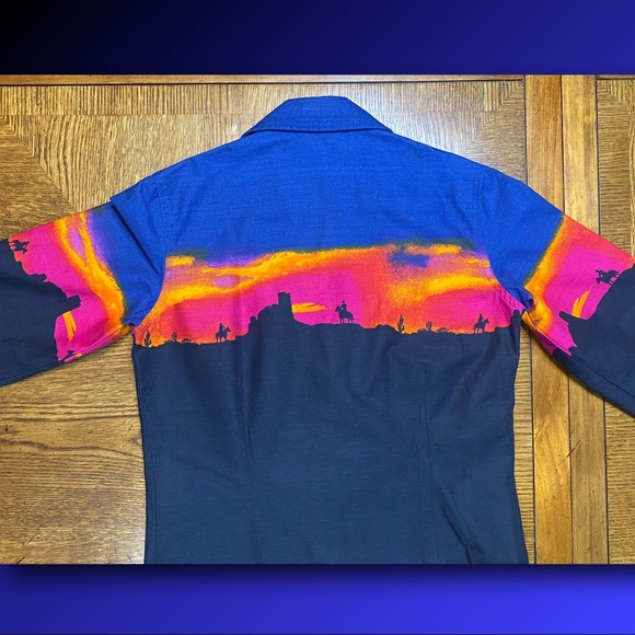 Vintage 90’s Wrangler Western Snap Button Down Shirt  Black & Blue 
Size S - Picture 4 of 10